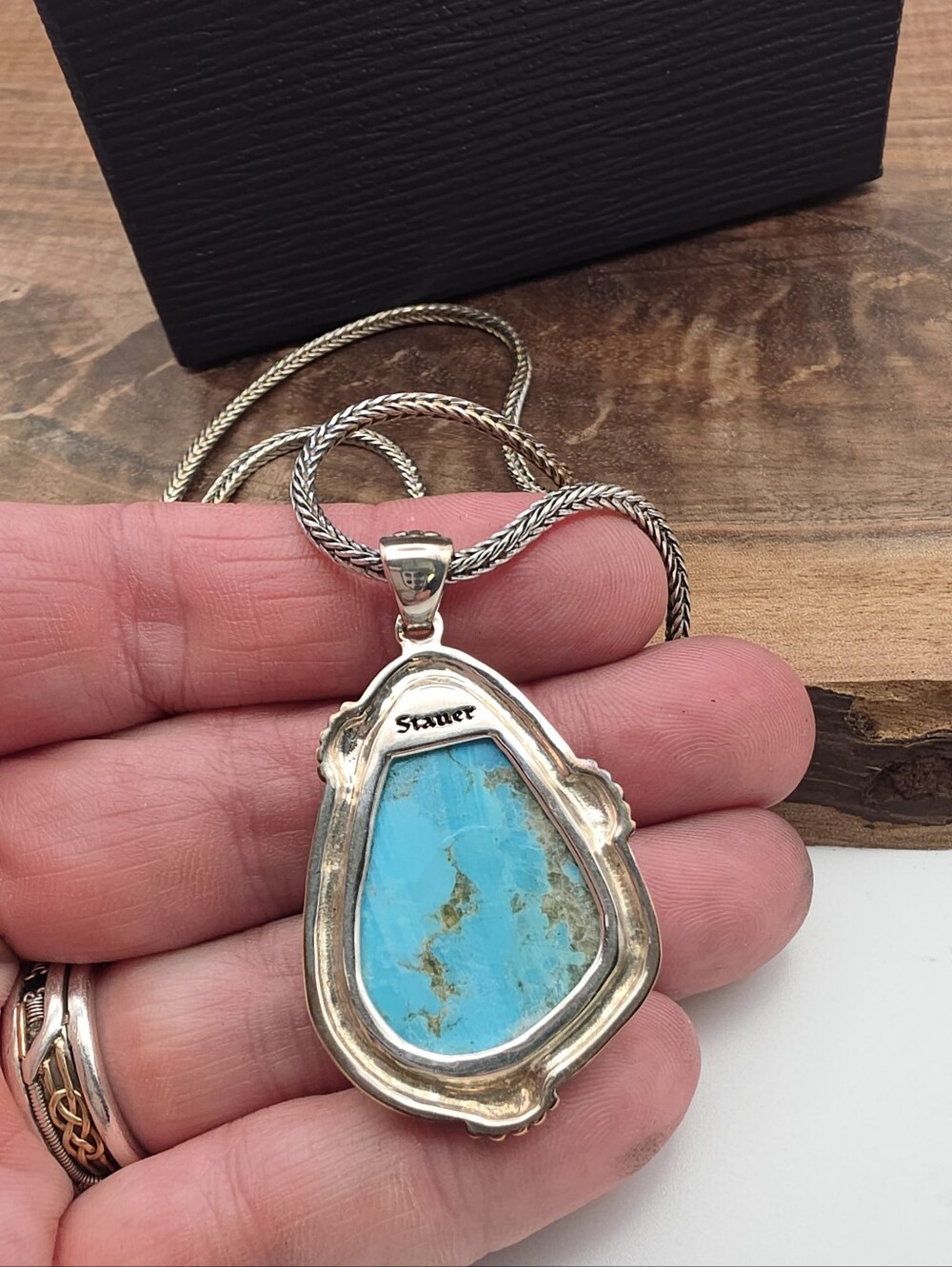 Stauer Sedona Turquoise Pendant & Serpentine Chain 925 Sterling Silver Southwest - Picture 3 of 8